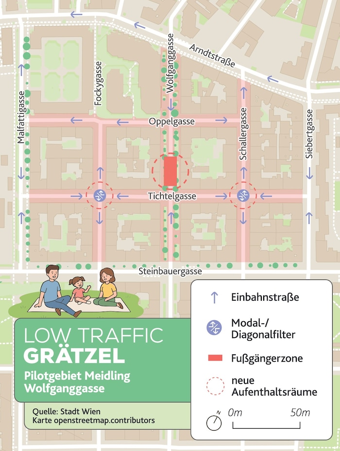 Die Zufahrt für Lieferungen, Anrainer und Einsatzfahrzeuge soll in den „Low Traffic Grätzel“ ...
