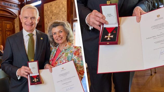 Dieser Orden kann sich sehen lassen: Thomas Schäfer-Elmayer mit seiner Christine Zach und ...