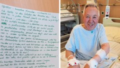 Mit einem handschriftlichen Brief bedankt sich Fritz Willingshofer beim Krankenhauspersonal.