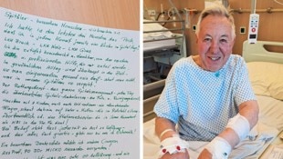 Mit einem handschriftlichen Brief bedankt sich Fritz Willingshofer beim Krankenhauspersonal.