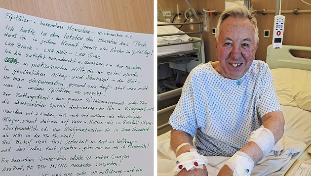 Mit einem handschriftlichen Brief bedankt sich Fritz Willingshofer beim Krankenhauspersonal.