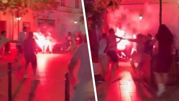 Die Fans beider Lager liefern sich wilde Schlägereien.