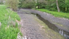 Der Kühbach bei Mattighofen – wo normalerweise Wasser fließt, ist jetzt trockener Schlamm. Der ...