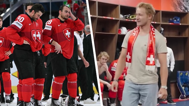 Marco Odermatt (re.) hatte vor dem Spiel noch in der Kabine vorbeigeschaut. Am Ende gab‘s jedoch ...