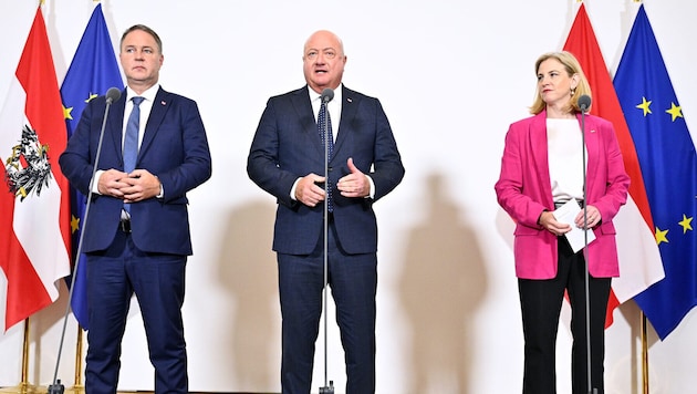 Following a “summit meeting” at the Chancellery, Andreas Babler, Stocker, and Beate ...