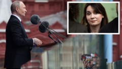 Den Ukraine-Krieg bezeichnet Putins Anhängerin (rechts) als „Spezialoperation“. Europa wirft sie ...