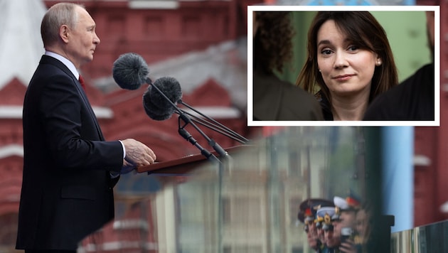 Den Ukraine-Krieg bezeichnet Putins Anhängerin (rechts) als „Spezialoperation“. Europa wirft sie ...