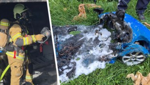 Die alarmierte Feuerwehr löschte Glutnester ab und kontrollierte die Garage mit einer ...
