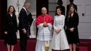 Papst Leo XIV. wurde von König Felipe VI., Königin Letizia, Prinzessin Leonor und Prinzessin ...