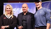 Shiffrin (li.) und Odermatt (re.) stellen sich gegen FIS-Präsident Johan Eliasch.
