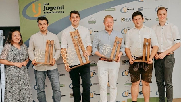 Siegerehrung bei der Jungwinzertrophy 2026 der Landjugend: Landesleiterin Lisa Weber, Maximilian ...