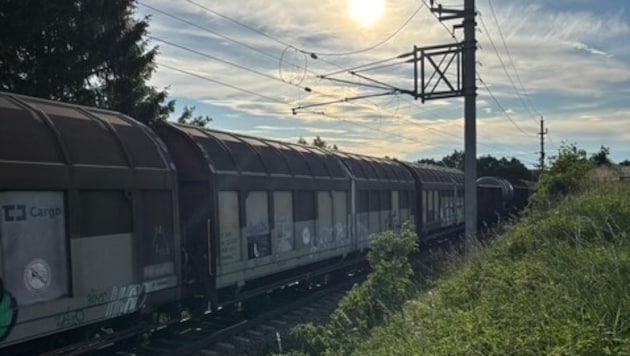 This freight train struck the car carrying the family of three.