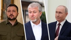 Abramowitsch (Mitte) will zwischen Selenskyj (links) und Putin (rechts) vermitteln. 