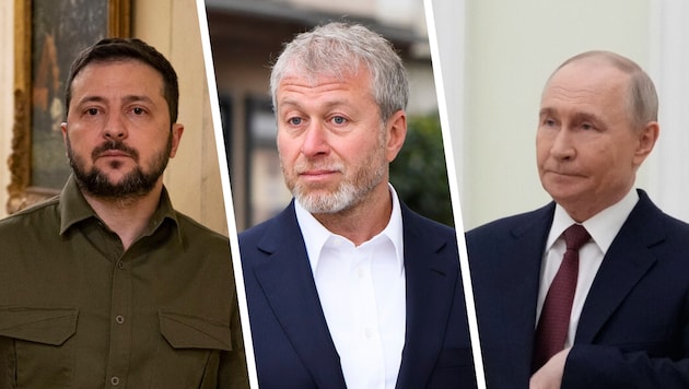 Abramowitsch (Mitte) will zwischen Selenskyj (links) und Putin (rechts) vermitteln.