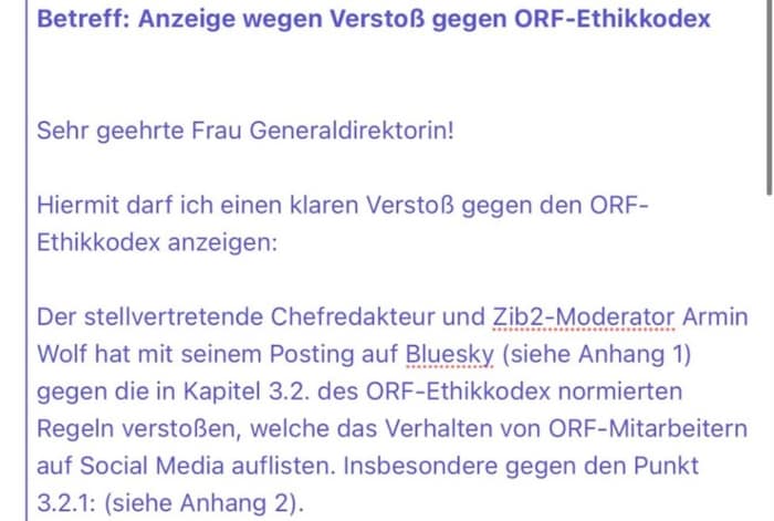 Mit diesem Schreiben hat sich Peter Westenthaler an die interimistische ORF-Generaldirektorin ...