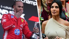 Vom Podium aus schickte Lewis Hamilton (li.) seiner Herzdame Kim Kardashian ein Küsschen.