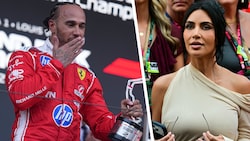 Vom Podium aus schickte Lewis Hamilton (li.) seiner Herzdame Kim Kardashian ein Küsschen.