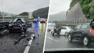 Der Auffahrunfall auf der A13 forderte vier Verletzte (links). Rechts im Bild der ...