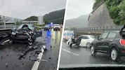 Der Auffahrunfall auf der A13 forderte vier Verletzte (links). Rechts im Bild der ...