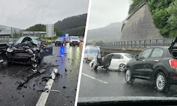 Der Auffahrunfall auf der A13 forderte vier Verletzte (links). Rechts im Bild der ...