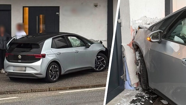 Durch die Wucht des Aufpralls durchschlug das Auto die Mauer.