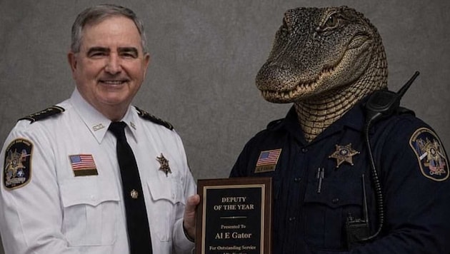 Mit diesem KI-Bild ehrte man den Alligator, der einen Verdächtigen gestoppt hatte.