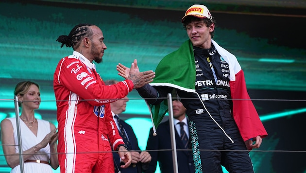 Altmeister Lewis Hamilton (l.) und Youngster Kimi Antonelli (r.)