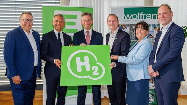 Vertragsunterzeichnung in Graz: von links Martin Graf (Energie Steiermark), Minister Wolfgang ...
