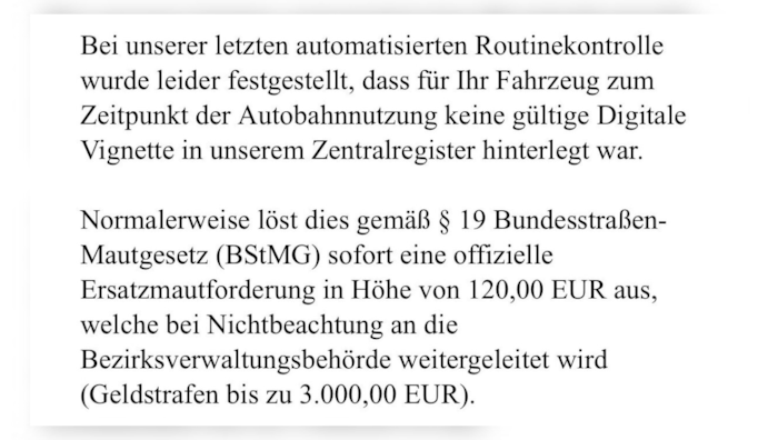 Mit diesem Schreiben versuchen derzeit Betrüger im Namen der Asfinag illegal zu Geld und den ...