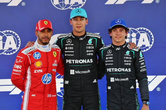 Lewis Hamilton, George Russell, Kimi Antonelli (from left)
