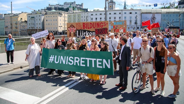 Studenten und Lehrpersonal demonstrieren österreichweit (hier in Salzburg) gegen die ...