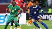 Sadio Mane (l.) trifft auf Kylian Mbappe (r.).