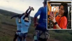 Videoaufnahmen vom Tatort zeigen, wie die 21-Jährige (s. kleines Bild) an den Rand der Brücke ...