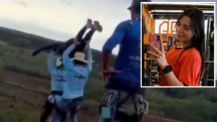 Videoaufnahmen vom Tatort zeigen, wie die 21-Jährige (s. kleines Bild) an den Rand der Brücke ...