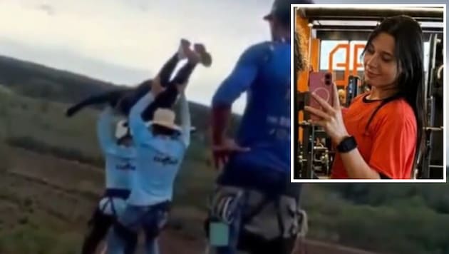Videoaufnahmen vom Tatort zeigen, wie die 21-Jährige von Mitarbeitern an den Rand der Brücke ...