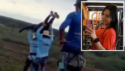 Videoaufnahmen vom Tatort zeigen, wie die 21-Jährige (s. kleines Bild) an den Rand der Brücke ...