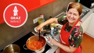 Doris Kampus kocht Erdäpfelgulasch.