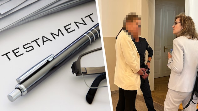 Die 45-Jährige, verteidigt von Astrid Wagner, soll durch Testamentsfälschung Millionenvermögen ...