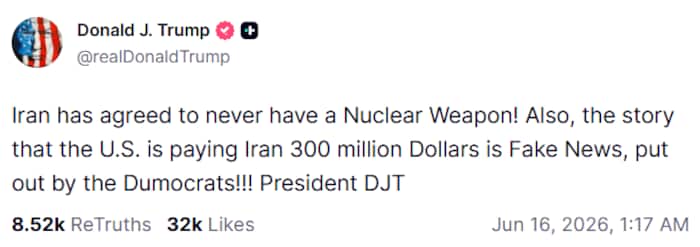 Trump bezeichnete die Berichte über Riesensummen der USA als „Fake News“.