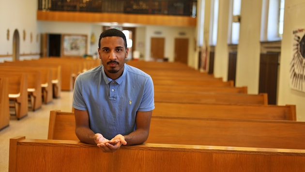 Steven Boamah in seiner Pfarre Herz Jesu in Wien-Floridsdorf