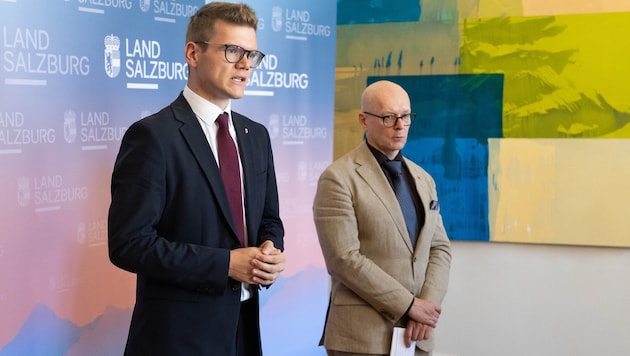Die Landesräte Maximilian Aigner (li.) und Wolfgang Fürweger informierten am Donnerstag im ...