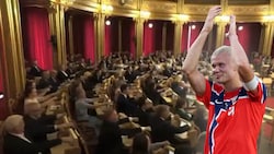 Auch Norwegens Parlament ließ sich vom Wikinger-Jubel anstecken – Erling Haaland (r.) wird‘s ...