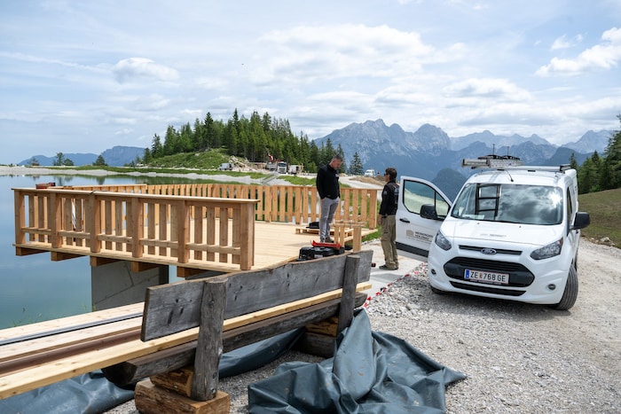 Aussichts- und Konzertbühne: Die Arbeiten laufen noch.