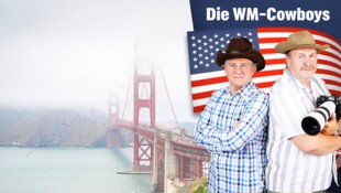 Die WM-Cowboys mit einem Blick auf die nebligen Seiten der Bayarea-Metropole