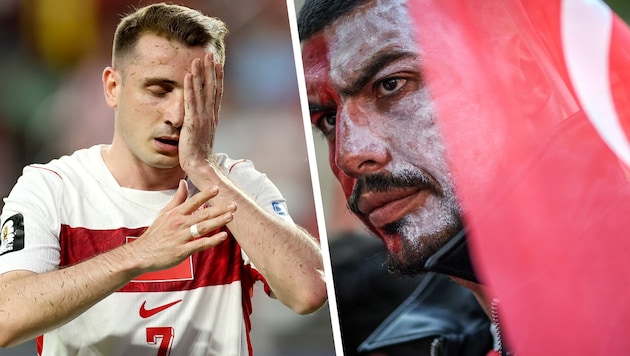 Stürmer Kerem Aktürkoğlu (li.) sowie die türkischen Fans können das vorzeitige Ausscheiden bei ...