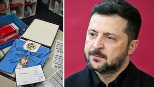 Der ukrainische Präsident Wolodymyr Selenskyj hat seine Medaille und die Urkunde per Post ...