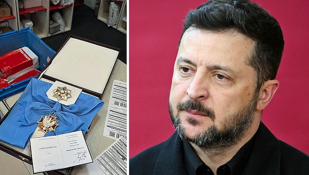 Der ukrainische Präsident Wolodymyr Selenskyj hat seine Medaille und die Urkunde per Post ...