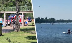 Ein Rettungshubschrauber kreiste am Vormittag über der bewaldeten Sandinsel, am Nachmittag ...