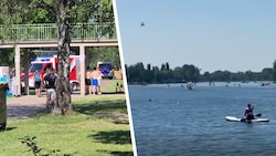 Ein Rettungshubschrauber kreiste am Vormittag über der bewaldeten Sandinsel, am Nachmittag ...