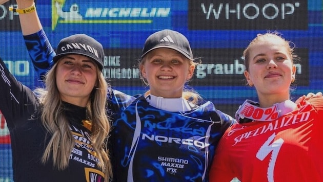 Aletha Ostgaard, Lina Frener und Rosa Marie Jensen (v. l.) jubelten in Lenzerheide in der ...